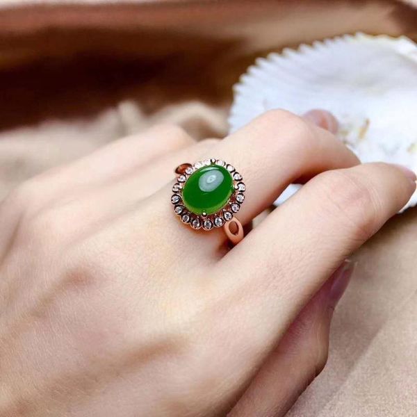

cluster rings natural real jade ring green gemstone rings, 925 sterling silver for women, Golden;silver