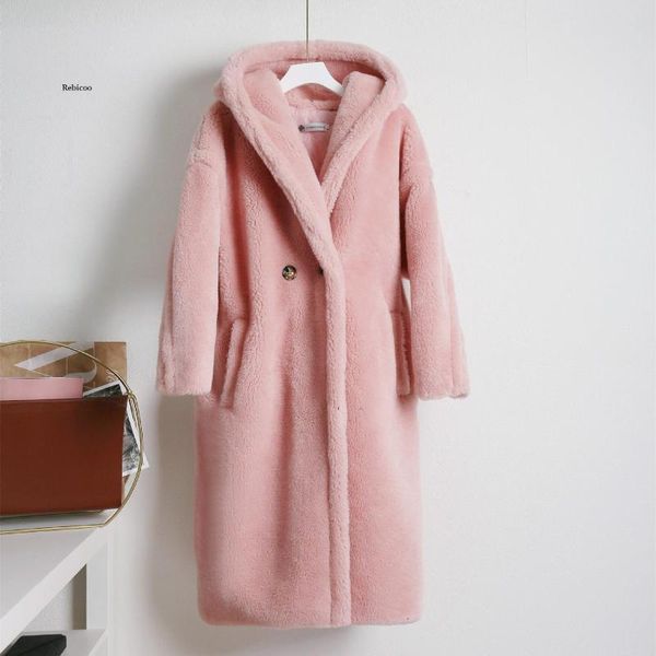 

women's fur & faux winter sheepskin coat artificial teddy warm coats, Black