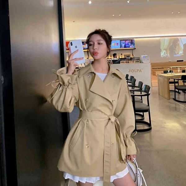 

women's wool & blends cmaz spot sales volume product spring and autumn small drawstring trench coat 02qm, Black