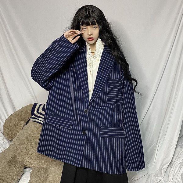 

women's suits & blazers blazer women suit 2021 autumn long loose spring striped coat woman pockets outerwear chic, White;black