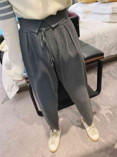 

cotton sheep 1335 knitted radish grandma casual guard pants loose straight tube wide leg cotton net red, Black;white