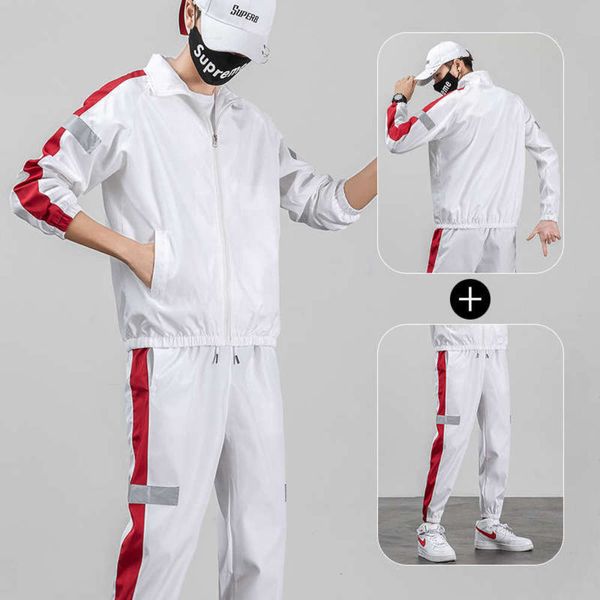 

casual 2021 new spring and korean fashion autumn brand sweater sportswear two piece men's suit, Gray