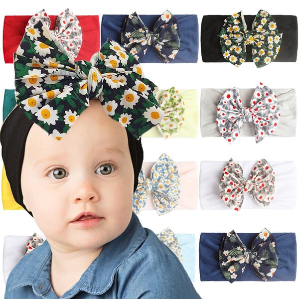 

european and american nylon baby hair band infant lovely soft daisy printed bows hairs accessories holiday headbands 9202, Slivery;white