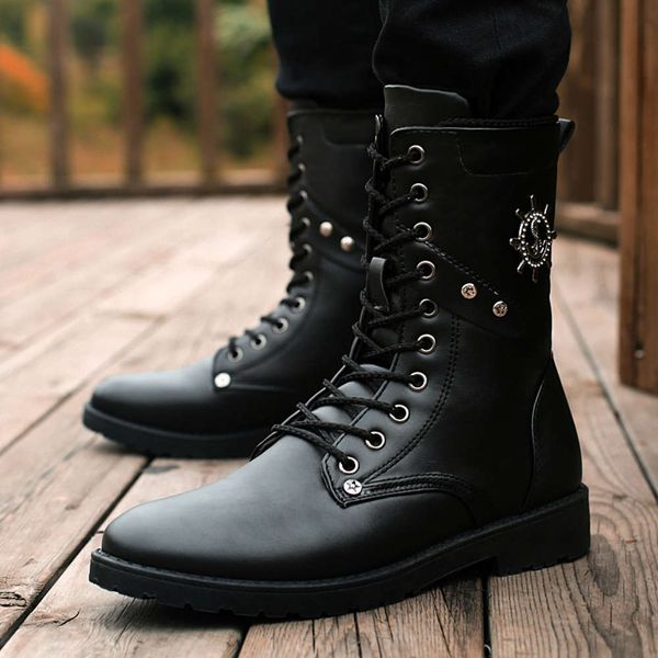 

martin fashion winter new cotton black leather waterproof high shoes tooling trend men's boots, White;red