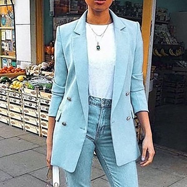 

women's jackets women spring autumn solid turn down collar suit long sleeve casual button coat outerwear chaqueta mujer blouson femme, Black;brown