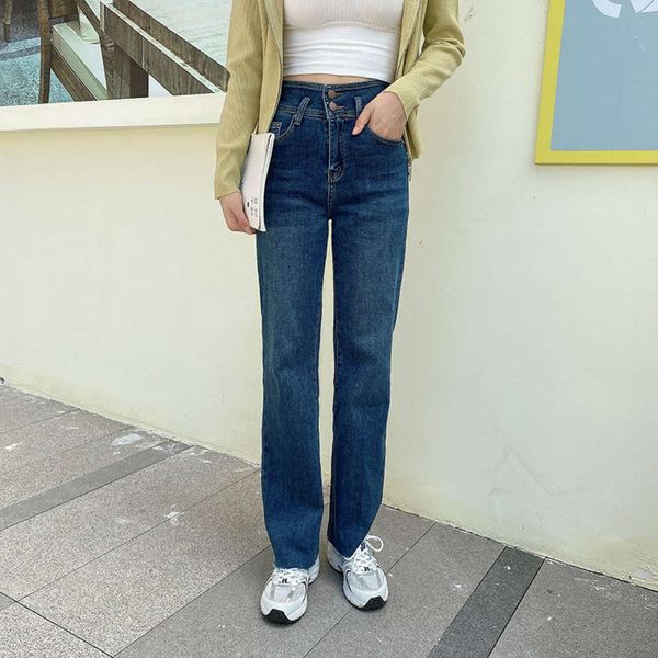 

high waist autumn tube loose denim wide leg pants women's, Blue