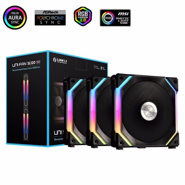 

lianli uni fan sl120 cableless fan ,splicing modularity ,pin to pin contact point light synchronization 3pcs/kit black white