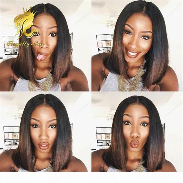 

brazilian hair full lace wig human hair straight two tone ombre 1b 4# front lace wig for black women, Black;brown