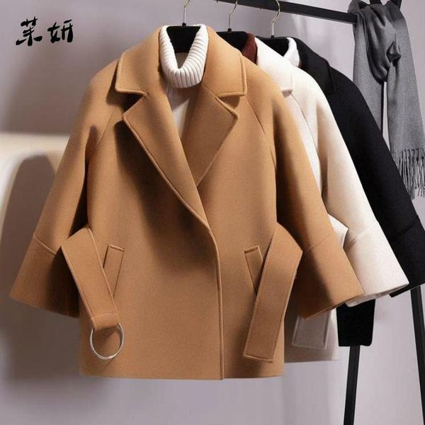 

women's trench coats short women windbreaker belt jacket, Tan;black