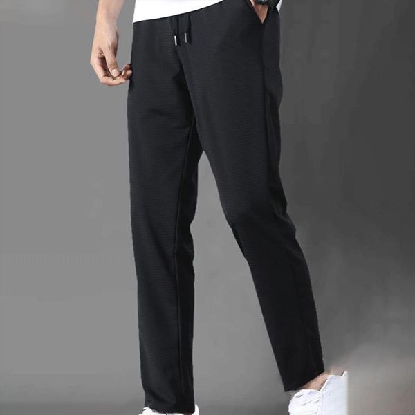 

fashion summer mid rise women pants elastic waist straight ninth ice cool loose trousers joggers sweatpants, Black