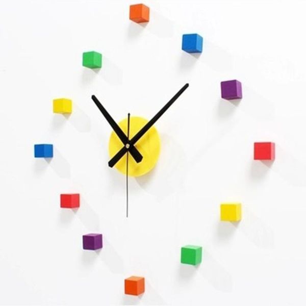 

wall clocks clock 3d colorful wood diy mute sticker removable decal for bedroom funny