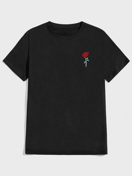 

romwe guys floral embroidery tee w7zx#, White;black
