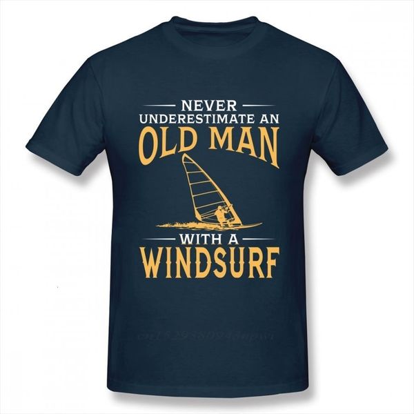 

never underestimate an old man men t shirts with a windsurf boy vintage fashion arrival casual, White;black