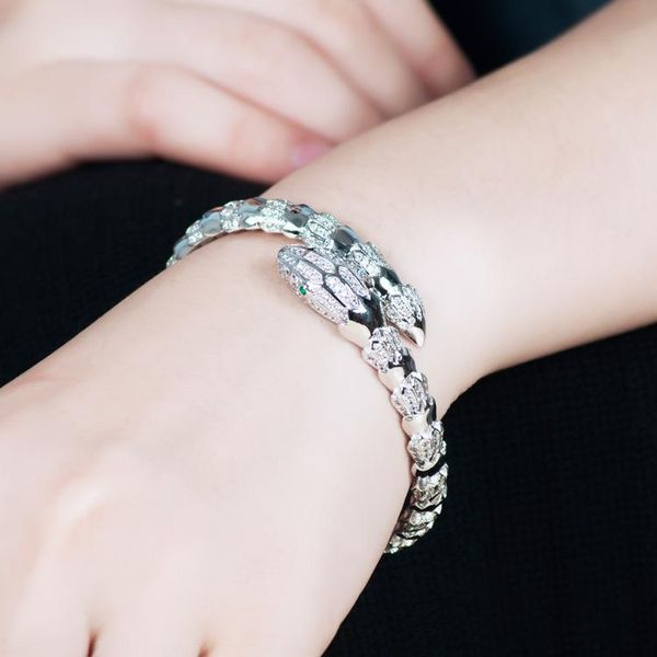 

bangle classic luxury for women snake bracelet inlaid zircon simple opening personality jewelry gold color 18cm luxo pulseira, Black