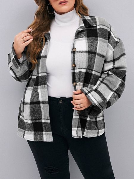 

plus plaid single breasted overcoat y1gz#, Black
