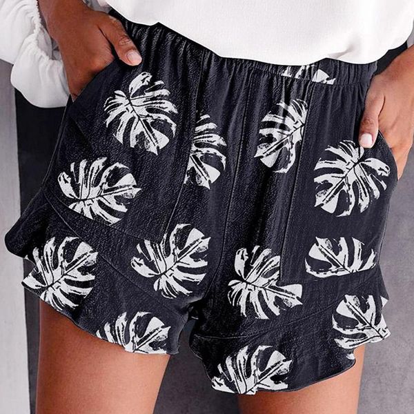 

women's shorts women summer jogger casual leaves print elastic waist fitness workout sport gym athletic loose, White;black