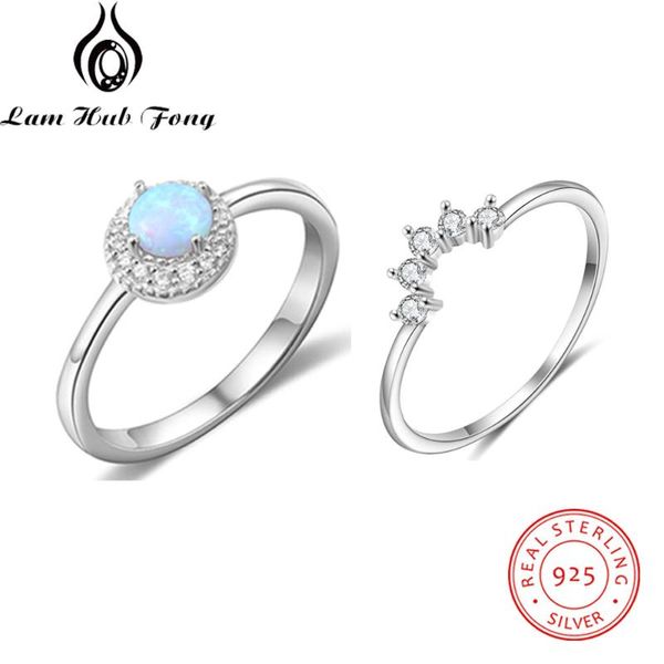 

cluster rings ring set for women jewelry 925 sterling silver stackable opal cubic zirconia romantic wedding (lam hub fong), Golden;silver