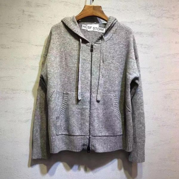 

women's knits & tees women back letter smile rhinestone design sweater zipper drawstring hooded big pockets screw thread hem knitted ca, White