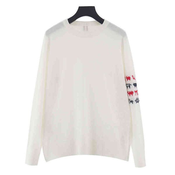 

tb thom brand sweatshirt cardigan pullover wool men sweater animal circle o-neck spring korean design long sleeve, White;black