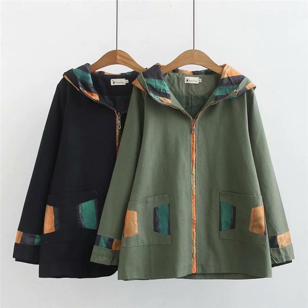 

women's jackets 2021 spring jacket coat coats mid-long plus size 4xl windbreaker women casual hooded outerwear tooling mother dress, Black;brown