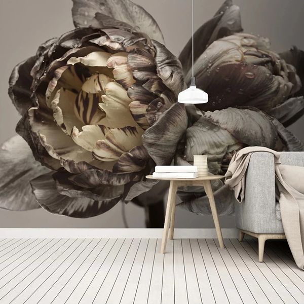 

Custom Wall Paper 3D Retro Floral Flowers Mural Bedroom Living Room Sofa TV Background Photo Wallpaper Home Decor, Brown