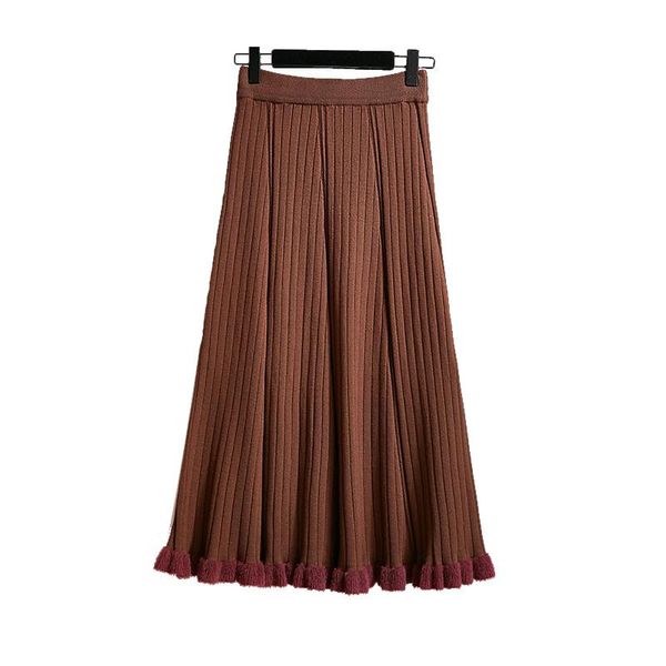 

skirts warm vintage winter women thick sweater skirt high waist pleate midi knitted a-line please female elegant, Black