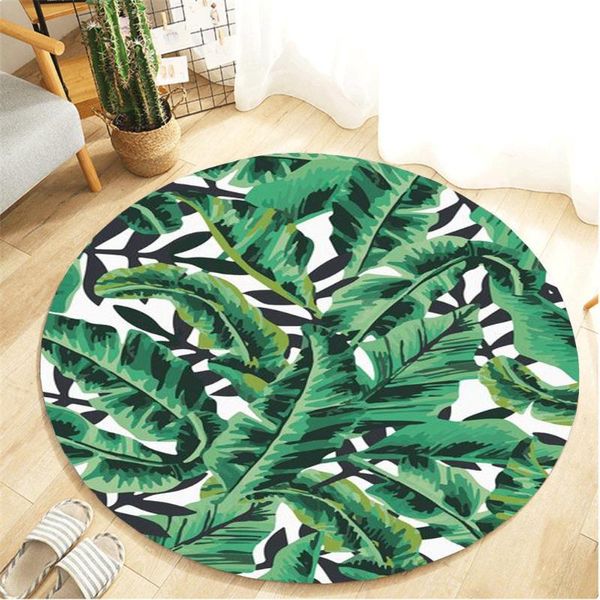 

tropical plant leaves pattern round flannel bathroom kitchen carpet 80cm keeps your home clean