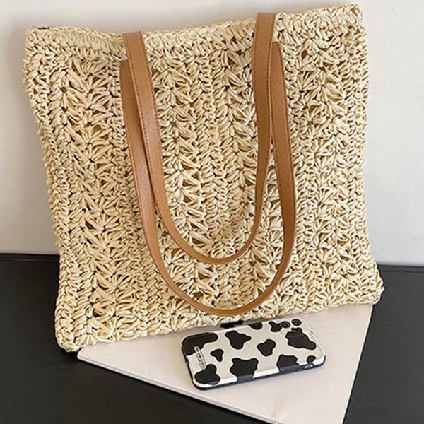 

duffel bags 066f handmade woven shoulder bag casual lady purse for shopping and travelling straw square large capacity women