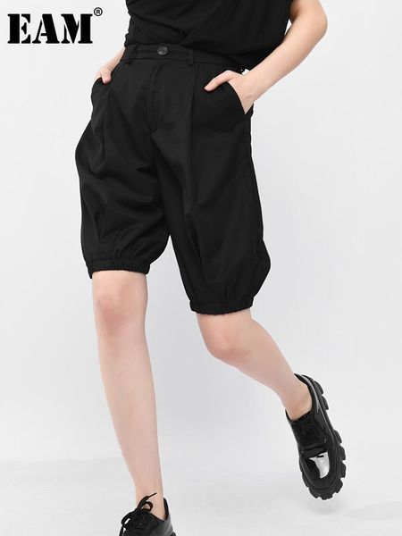 

women's pants & capris [eam] high waist pleated black wide leg knee length trousers loose fit women fashion tide spring summer 2021 1w2, Black;white