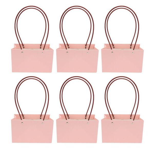 

6pcs portable flower box waterproof paper handy gift bag kraft flower handbag
