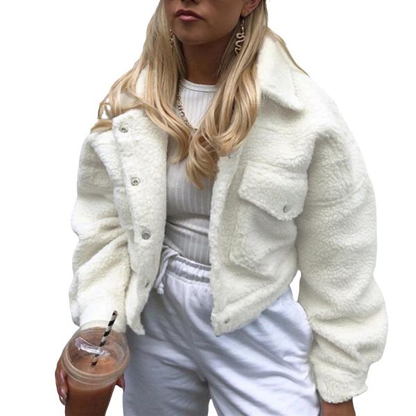 

women's jackets winter jacket solid color fashion coat white turn-down collar buttons open front with pockets, Black;brown