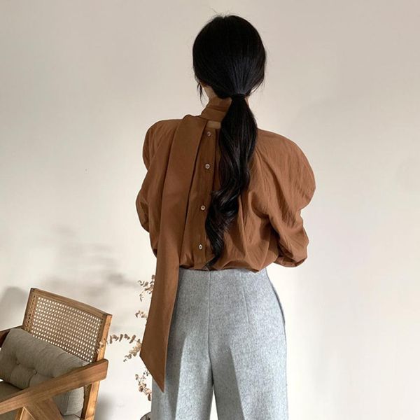 

new 2021 arrival spring women fashion blouse shirt female long sleeve bow office lady clothing 96s1, White