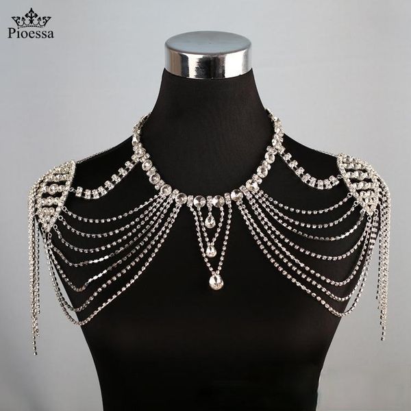 

chains pioessa bride beads lace bridal chain tassel shoulder strap jewelry crystal accessories jewellery wedding necklace jewerly sets, Silver