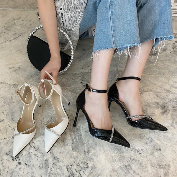 

sandals high heel sandal for women clear shoes buckle strap shallow mouth all-match med suit female beige high-heeled rhinestone 2021 co, Black