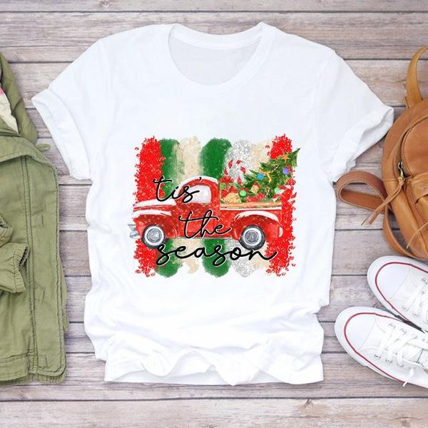 

women's t-shirt christmas santa claus t shirt women tree elk snowman print cartoon tees 2022 happy year holiday fashion, White