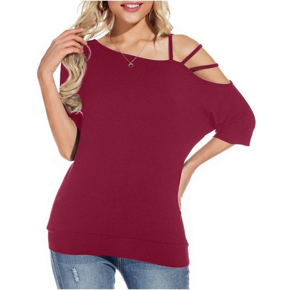

women's t-shirt summer long tee slim shirt tshirt women cold shoulder patchwork female off short sleeve t 2021, White