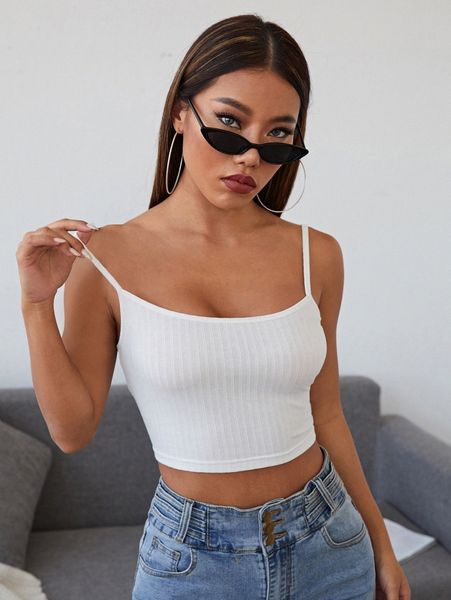 

rib-knit crop cami g0av#, White