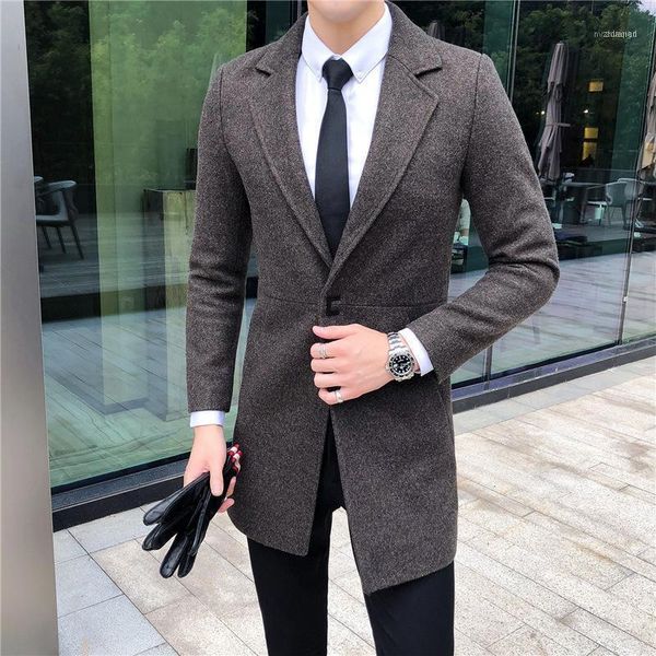 

men's wool & blends coat han edition young handsome male in the fall and winter of logo recreational dust clothes1, Black