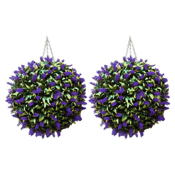 

2pcs purple artificial hanging flower plant lavender ary ball decor basket pot 30cm