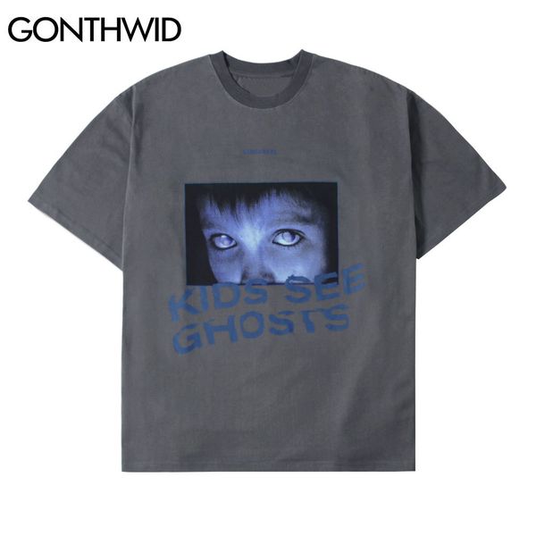 

gonthwid t-shirts streetwear loose gothic punk rock hip hop girl eyes print short sleeve tees casual cotton harajuku tshirt c0315, White;black