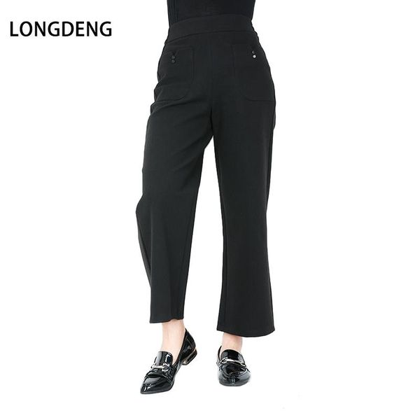 

women's pants & capris [longdeng] winter loose solid black women ankle-length casual mid waist wide leg plus size fashion tide 1875, Black;white