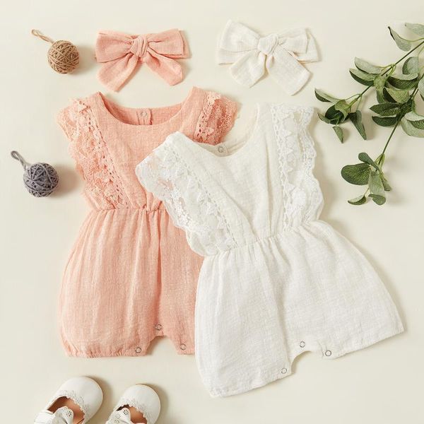 

jumpsuits baby girl solid cotton romper with headband, Blue