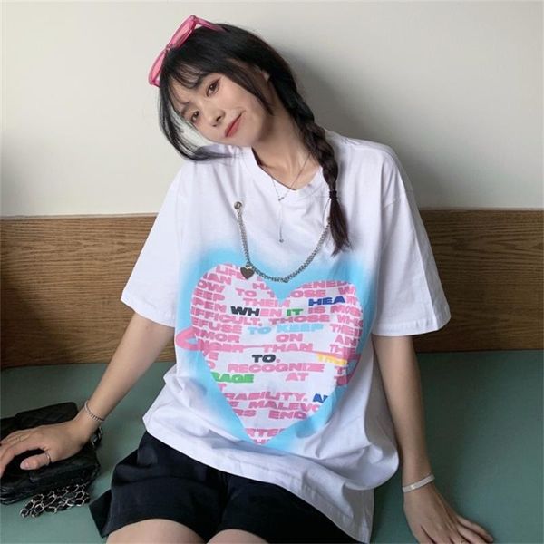 

women's t-shirt female korean harajuku loose sweet love print letter tshirt t-shirts japanese kawaii ulzzang clothes for women, White