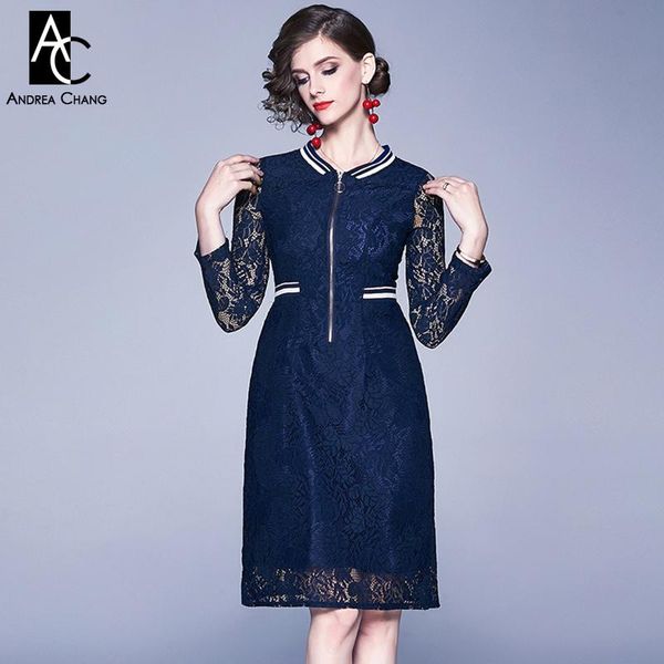 

casual dresses s-xxl spring summer woman dress white strip collar waist floral pattern dark blue lace fashion vintage knee length, Black;gray
