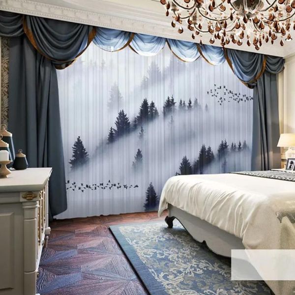 

curtain & drapes floral landscape mountains chinese style 3d customized curtains drape panel sheer tulle home decoration living room bedroom