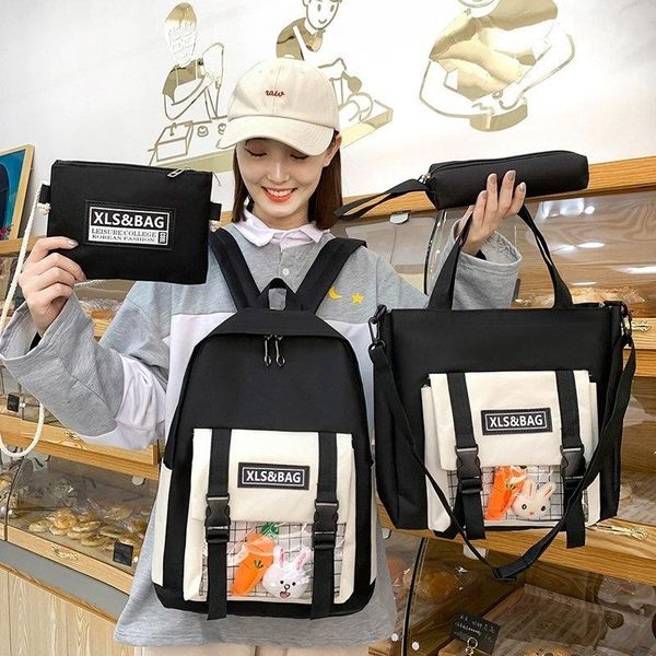 

school bags 4.pieces set backpacks accidental schoolbags for teenage girls women backpack student nice canvas shoulder kawaii kids book