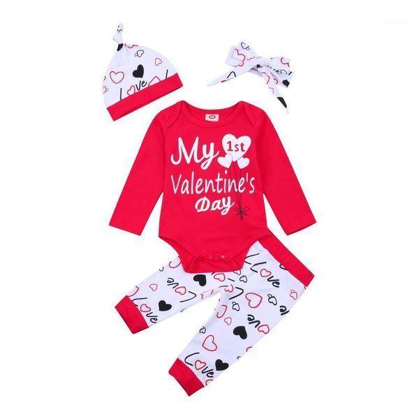 

clothing sets emmababy 2021 valentine's day 0-18m baby girl 4pcs set heart letter print balloon long sleeve bodysuit+pants+bow+hat clot, White