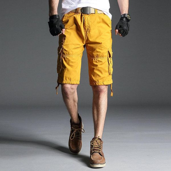 

casual men shorts knee length cotton cargo shorts men multi-pocket army outdoor mens work bermuda masculino, White;black