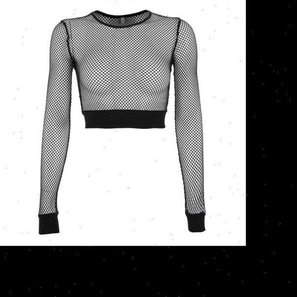 

women shirt mesh blouses long sleeve perspective mesh fishnet crop party club without bra women top, White