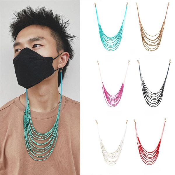 

sunglasses frames multilayers bohemia acrylic beads link eyeglasses chains face mask strap reading glasses rope cord holder neck band, Silver